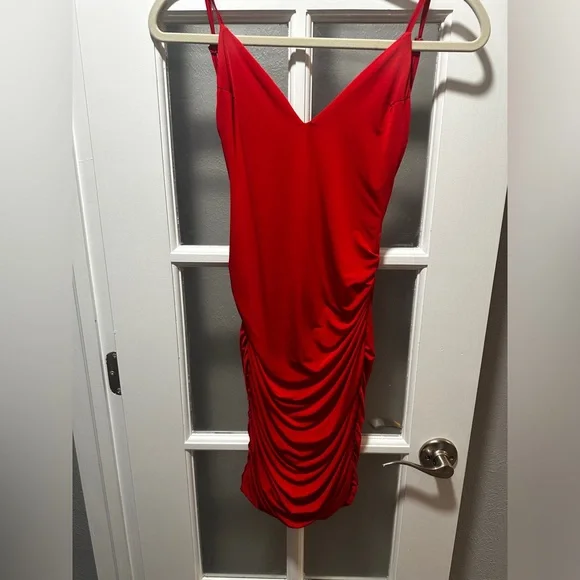 Tiger Mist Red Silky Ruched Dress - Picture 1 of 7